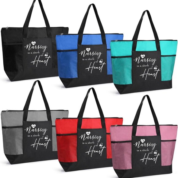 Nurses Tote Bags Bulk Set 6 Oxford Cloth Nurse Themed Gifts for Work - Picture 1 of 7